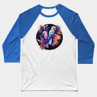 Surreal Majestic Parrots on Tree Branch with Leaves Baseball T-Shirt